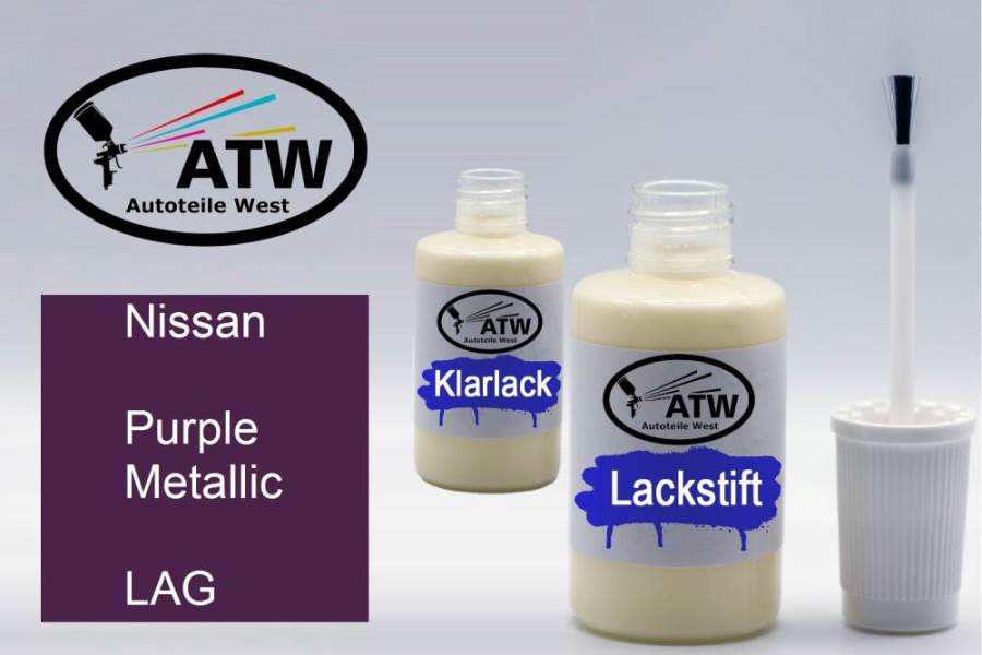 Nissan, Purple Metallic, LAG: 20ml Lackstift + 20ml Klarlack - Set, von ATW Autoteile West.